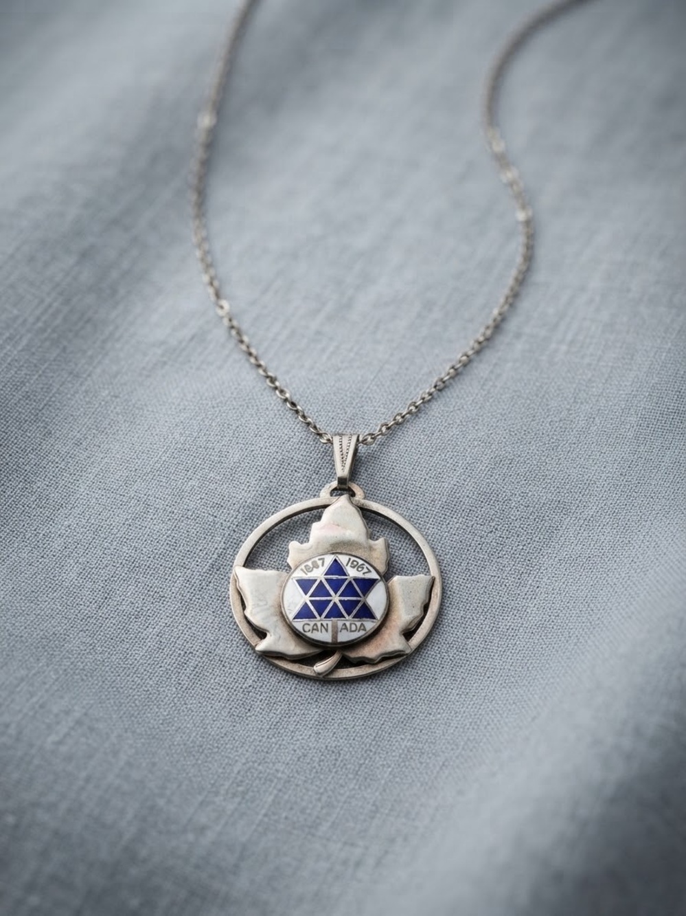 Vintage 1967 Canadian Centennial Necklace | Enamel Maple Leaf & Centennial